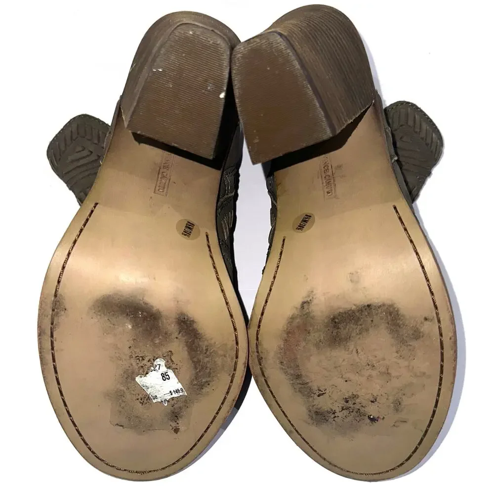 Vince Camuto Karinta Brown Grey Leather Open Toe Heeled Shoes Size 8.5